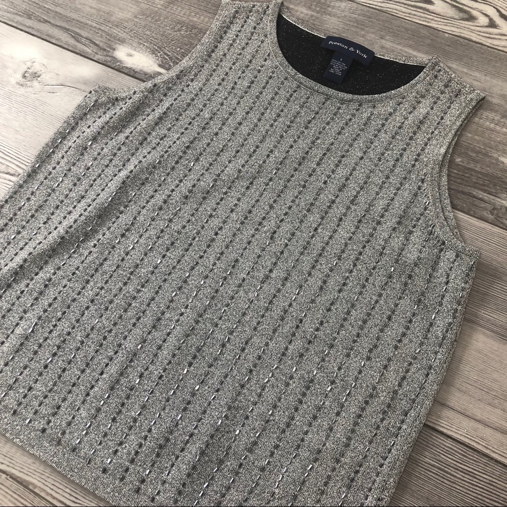 Preston & York sleeveless beaded gray blouse, L